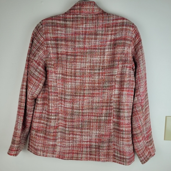 Norm Thompson orange tweed women's blazer collar wood button pockets office S - Picture 4 of 11